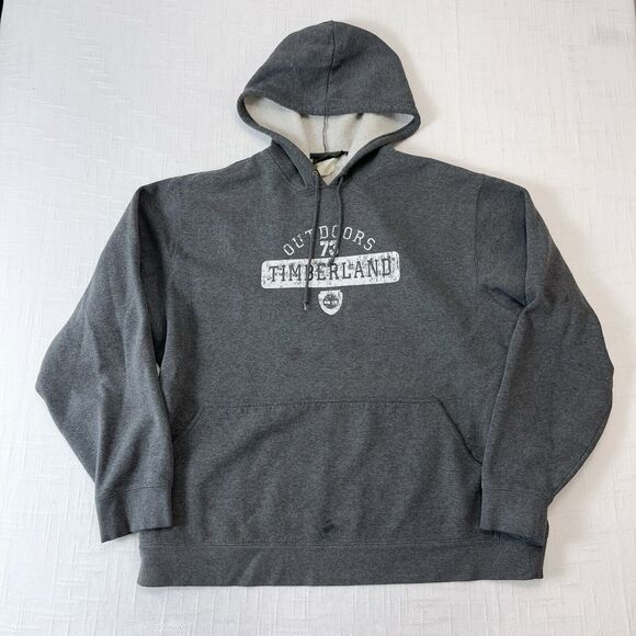 Y2K Timberland Outdoors Spell Out Hoodie Sweatshirt 2XL Vtg Gray Grunge Skater - Picture 1 of 15